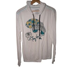 Tony Hawk Womens White Mushroom Graphic Hooded Long‎ Sleeve T-Shirt Size M